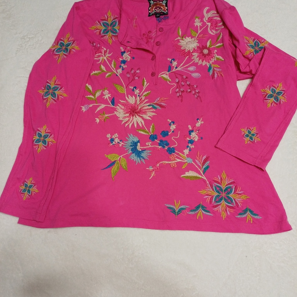 Johnny Whas Pink Floral Embroidered Kids Shirt